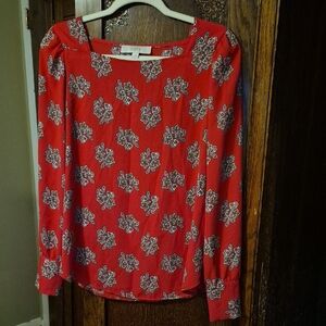LOFT Vibrant Red Floral Blouse